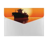 Silhouette of The Tanker Ship on Red Sunrise Folder with 6 Pack Plastic Envelopes with Snap Closure,Waterproof File Envelope for Paper Bill Receipt,Expanding File Folder Organizer for Home Office