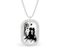 Silhouette of Two Girls Kissing Rectangle Pendant Necklace Silver Women Jewelry Alloy Keychain Tag Jewelry