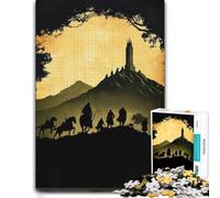 Silhouette of Warriors and Tower Landscape Jigsaw Puzzle, 1000 Piece | Rainy-day activity for adults on calm nights for a satisfying challenge.