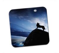 Silhouette of Wolf On Mountain Howling at Full Moon Single Coaster