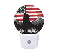 Silhouette of Wolf U.S.A Flag Funny Night Light Plug in Wall LED Nightlight with Auto Sensor for Hallway Bedroom Stairs Garage