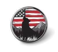 Silhouette of Wolf U.S.A Flag Round Metal Badges Decorative Brooches Fashionable Lapel Pin for Hat Backpack Clothing