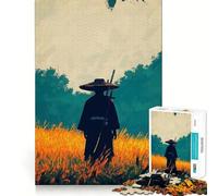 Silhouette Samurai Field Jigsaw Puzzles for Teenagers 1000 Mind Exercise Toy Home Activity Precision Cut Wall Art Decor 38x52cm