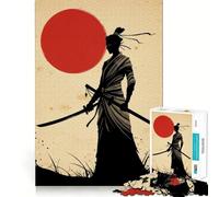 Silhouette Samurai Woman Warrior with Rising Sun Jigsaw Puzzle 1000 Piece for Teenagers Recall Upgrade Relax Mind Clear Cut Fine Art Piece 38x26cm