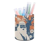 Silhouette Santa Claus Pen Holder for Desk PU Leather Round Desk Organizer Multifunctional Makeup Brush Storage Aesthetic Desktop Supplies Stylish Pencil Holder for Office & Home