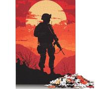 Silhouette Soldier Sunset Puzzles for Adults & Teenagers Wood Puzzle Jigsaws for Adults Secret Santa Gifts 1000pcs (75x50cm)
