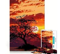 Silhouette Tree Sunset Landscape Art Jigsaw Puzzle for Adults 1000 Pieces Mind Exercise Toy Together Fun Precision Cut Unique Gift 38x52cm