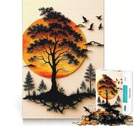 Silhouette Tree with Birds And Sunset 1000 Piece Jigsaw Puzzles for Adults Jigsaw Think Toy Calm Relax Clean Cut Wall Art Decor 38x26cm