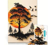 Silhouette Tree with Birds And Sunset Jigsaw Puzzles for Adults 1000 Pieces Strengthen Recall Soothing Fun Quality Edge Lovely Present 38x52cm