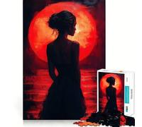 Silhouette Under Red Moon 1000 Piece Jigsaw Puzzles for Teenagers Cognitive Toy Slow Enjoy Premium Edge Santa Wish Pick 50x75cm