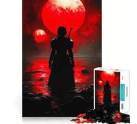 Silhouette Warrior Under Red Moon for Adults 1000 Piece Puzzle Mind Exercise Toy Gentle Leisure Design Assembly Seasonal Gift 50x75cm