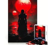 Silhouette Warrior Under Red Moon for Adults 1000 Piece Puzzle Mind Exercise Toy Gentle Leisure Design Assembly Seasonal Gift 50x75cm