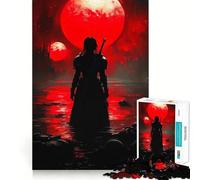 Silhouette Warrior Under Red Moon Hard Jigsaw Puzzle for Adults 1000 Pieces Logic Toy Family Bond Precision Cut Warm Surprise 38x26cm