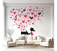 Silhouette Water Style Music Wallpaper - Piano Heart Shape Wall Mural - Wall Decoration Wallpaper Paper Poster for Teen Kids Bedroom Living Room Bedroom - 356 x 256 cm