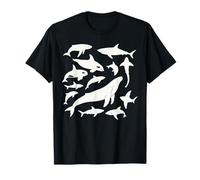 Silhouette Whale Pod Design with Orcas Sharks and Dolphins T-Shirt