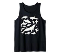 Silhouette Whale Pod Design with Orcas Sharks and Dolphins Tank Top