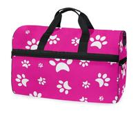 Silhouette White Color Cat Footprints on Pink Travel Duffel Bag for Men Women Boys Girls Teens,Oversized Sports Gym Bag with Shoes Compartment Overnight Weekend Yoga Workout Bag Training Handbag