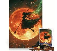 Silhouette Witch Flying Before A Fiery Moon Jigsaw Puzzles for Adults 1000 Pieces Strengthen Recall Soothing Fun Quality Edge Lovely Present 38x26cm