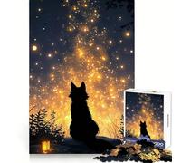 Silhouette Wolf Gazing at Starry Sky for Adults 1000 Piece Jigsaw Puzzle Mind Puzzle Relaxing Fun Image Assembly Warm Surprise 38x52cm