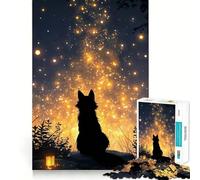 Silhouette Wolf Gazing at Starry Sky Jigsaw Puzzles for Teenagers 1000 Mind Exercise Toy Home Activity Precision Cut Wall Art Decor 38x26cm