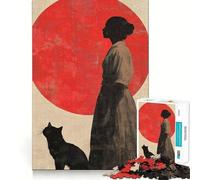 Silhouette Woman And Cat 1000 Piece Jigsaw Puzzles for Adults Teenagers Memory Upgrade Light Relax Sharp Cut Lovely Gift 38x26cm