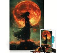 Silhouette Woman with Sword And Red Moon for Adults 1000 Piece Jigsaw Puzzle Mind Puzzle Relaxing Fun Image Assembly Warm Surprise 38x26cm