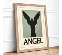 Silhouetted Angel Minimalist Framed Wall Art Print A4 (29.7×21cm) Oak, Wall Decor for Living Room, Bedroom, Office & Home, Ready to Hang, Art Gift