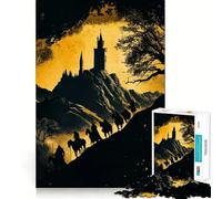 Silhouetted Riders Approaching Castle 1000 Piece Jigsaw Puzzles for Adults Jigsaw Logic Toy Indoor Play Precision Cut Cherished Gift 38x26cm