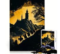 Silhouetted Riders Approaching Castle 1000 Piece Jigsaw Puzzles for Adults Jigsaw Logic Toy Indoor Play Precision Cut Cherished Gift 38x26cm