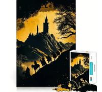 Silhouetted Riders Approaching Castle for Adults 1000 Piece Puzzle Mind Exercise Toy Gentle Leisure Design Assembly Seasonal Gift 50x75cm