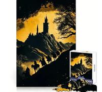 Silhouetted Riders Approaching Castle for Adults 1000 Piece Puzzle Mind Exercise Toy Gentle Leisure Design Assembly Seasonal Gift 50x75cm
