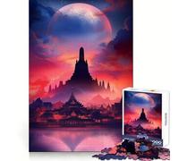 Silhouetted Temple Under Giant Moon 1000 Piece Jigsaw Puzzles for Adults Jigsaw Think Toy Calm Relax Clean Cut Wall Art Decor 38x52cm