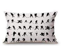 Silhouettes Hockey Players Pillow Cover Farmhouse Sport ice Skating Man Winter Decorations Cushion Case for Sofa Couch Cotton Linen 12x20 Inches Jcp05