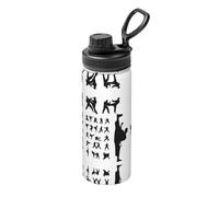 Silhouettes of Martial Arts 18oz (530ml) Sports Water Bottle-Full Wrap Print Design,Double-Wall Vacuum Insulated, Leakproof, Stainless Steel Thermal Flask for Gym Hiking Travel