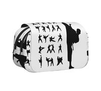 Silhouettes of Martial Arts Flip-Top Double-Layer Pencil Case,Large Capacity (Holds 50 Pens/Pencis),Full-Print Durable Polyester School Office Supplies
