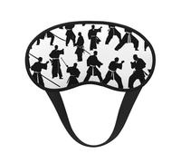 Silhouettes of Martial Arts Print Black Out Eye Mask for Sleeping Airplane, Sleep Mask Polyester for Home and Travel