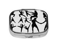 Silhouettes of Martial Arts Print Pill Box 2 Compartment Medicine Pill Case,Portable for Pocket Or Purse Pill Box Decorative Metal Medicine Organizer