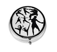 Silhouettes of Martial Arts Print Pill Box, Round Pill Organizer, 3 Compartment Small Pill Case for Purse & Pocket, Portable Medicine Box, Travel Pill Case