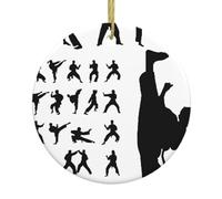 Silhouettes of Martial Arts Print Round Xmas Ornaments, Christmas ceramic pendant Hanging for Xmas Tree Home Indoor Outdoor Decor