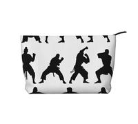 Silhouettes of Martial Arts Printed Makeup Bag Corduroy Travel Cosmetic Bags Cosmetic Case Toiletry Bag Organizer for Women Mom Girls