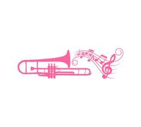 Silhouettes Trumpet or Trombone with Musical Notes Sound Waves icon Brass Musical Instrument Lettering Decals 37.5x129.8cm Tattoo Culture Pink