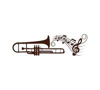 Silhouettes Trumpet or Trombone with Musical Notes Sound Waves icon Brass Musical Instrument Lettering Decals 37.5x129.8cm Multiple Size Options Coffee