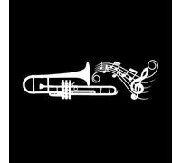 Silhouettes Trumpet or Trombone with Musical Notes Sound Waves icon Brass Musical Instrument Lettering Decals 25x86.5cm It Won't Fall Off White