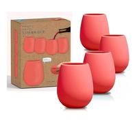 Sili Wraps Unbreakable Silicone Wine Glasses | Set of 4-12oz | BPA-Free | Stemless Outdoor Wine Cups | Coral