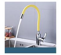 Silica Gel Nose Kitchen Sink Faucet Multiple Colors Available Hot Cold Water Mixer Tap Any Direction Rotating Deck Mount Easy to Install(Yello)