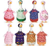 Silicherry 8 Set Seasonal Holiday Goose Outfits Fall Halloween Christmas Summer All Seasons Lawn Porch Goose Clothes Costume for 23" Cement Statue Garden Patio Outdoor Decoration(Girl Style)