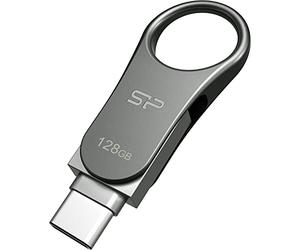 Silicon Power 128GB USB Flash Drive, 360° Swivel Reversible Connector Type C and USB 3.1 . Keychain designed. Water and vibration proof. Data Backup and restore, AES 256-bit encryption