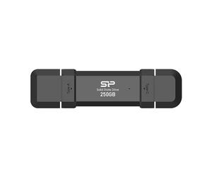 Silicon Power 250GB DS72 Portable USB 3.2 Gen 2 Type-C/Type-A SSD Solid State Drive Stick (Black)