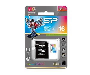 Silicon Power Memory Card Elite 16GB MicroSDHC UHS-1 Class 10, Read up to 85MB/s with SD Adapter, Multicolor