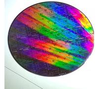 Silicon Wafer Decorative Crystal Round, Semiconductor IC Chip Style Display Piece, Tech-Inspired CPU Pattern Wafer Gift for Desk, Education & Collection (8” No. 2 + acrylic bracket)